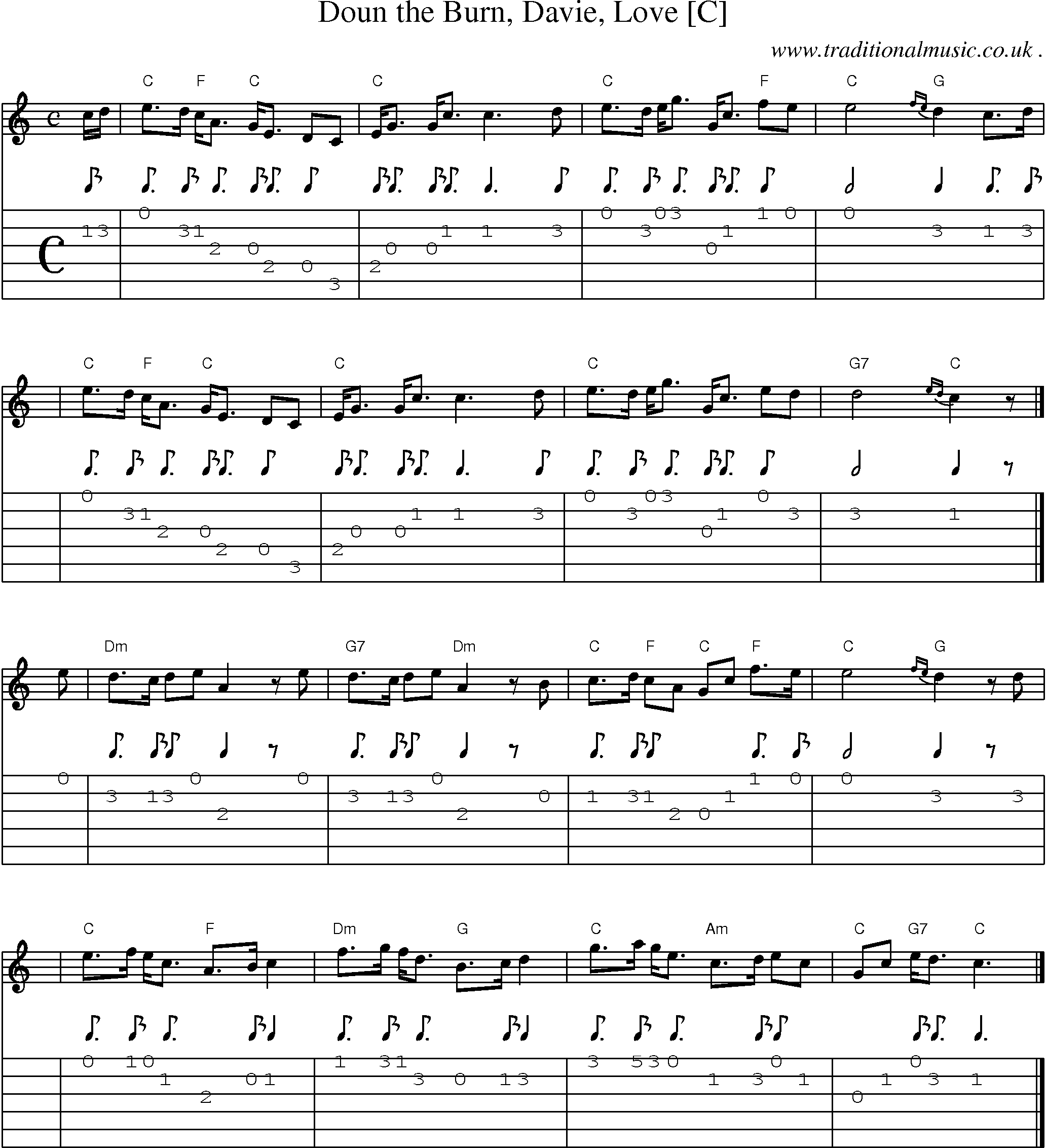 Sheet-music  score, Chords and Guitar Tabs for Doun The Burn Davie Love [c]